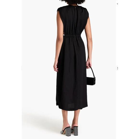 Sandro Dress 38 6 Crystal Embellished Crinkled Satin Twill Midi Party Luxury - Picture 2 of 14